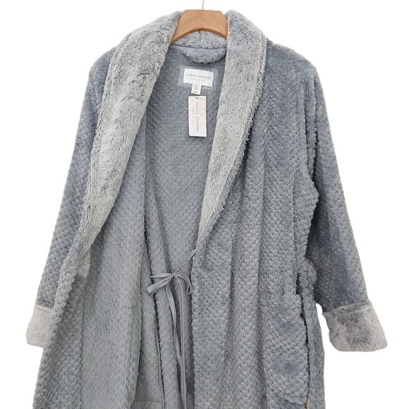 Carole Hochman Womens Texture Plush Wrap Robe Medium Gray - Picture 3 of 10